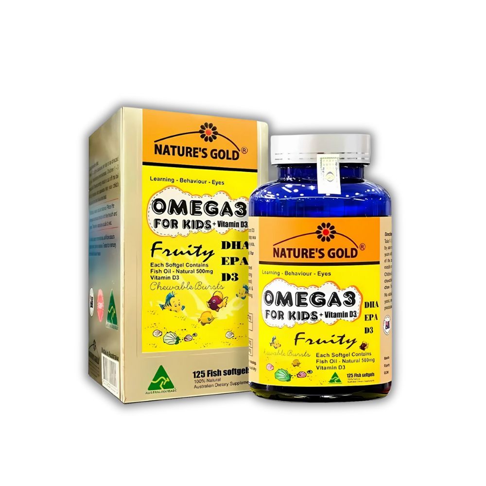 Viên Uống Omega 3 for Kids + Vitamin D3 Nature’s Gold Hỗ Trợ Bé Khỏe, Cao, Thông Minh (Hộp 125 Viên)
