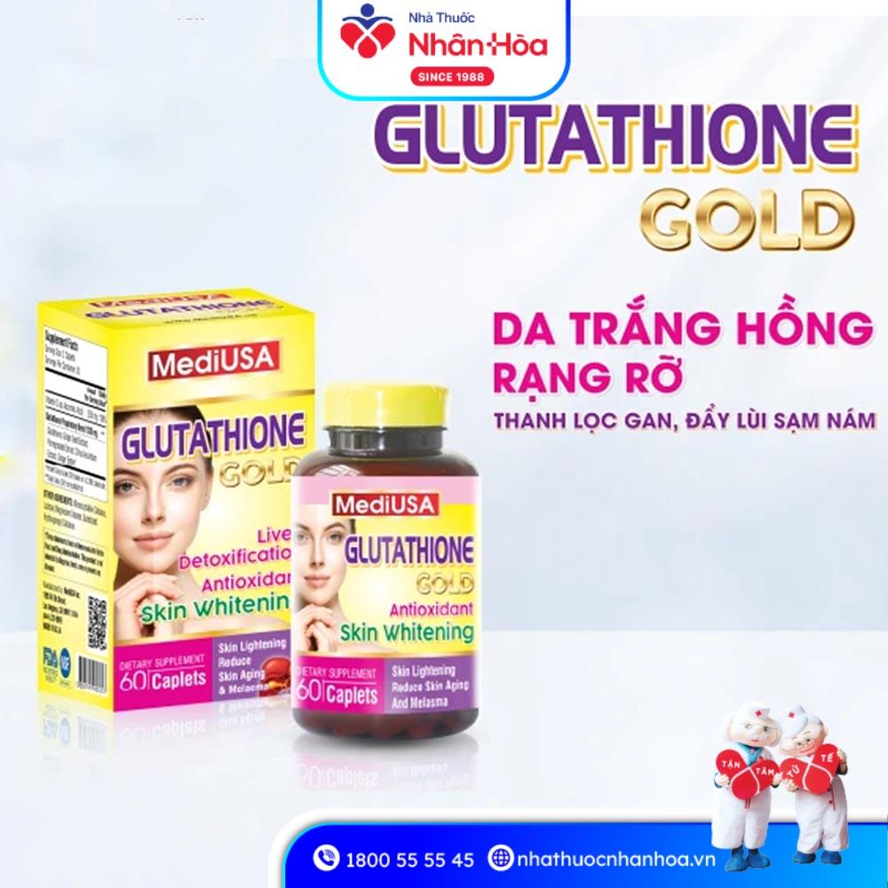 Viên Uống Glutathione Gold MediUSA Hỗ Trợ Trắng Da – Giảm Nám (Hộp 60 Viên)